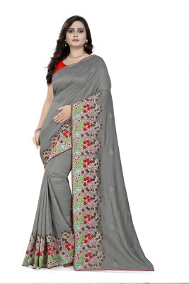 Arriva Fab Embroidered Bollywood Silk Blend Saree(Grey)