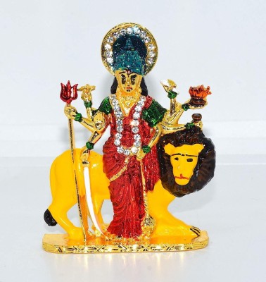 RUDRA DIVINE 24 K Gold Plated with Stones Hindu Goddess Durga Devi Decorative Showpiece  -  5 cm(Brass, Red)