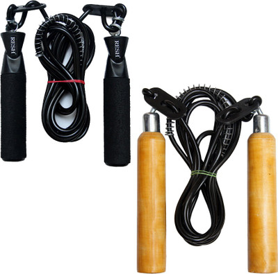 Resh Black Ball Bearing + Black Wooden Freestyle Skipping Rope(Black, Length: 275 cm)