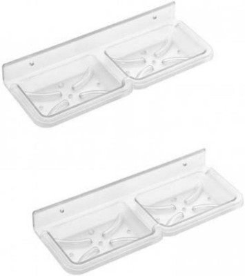 Yo India Set of 2 Double Square Soap Dish(Clear)