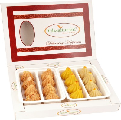 Ghasitaram Gifts White Box of Mawa and Milk Cake Modaks Box(2 x 200 g)