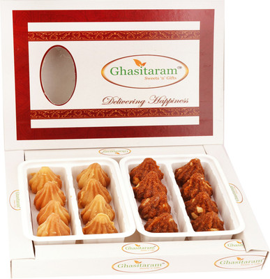 Ghasitaram Gifts White Box of Dodha Barfi and Mysore Pak Modaks Box(2 x 200 g)