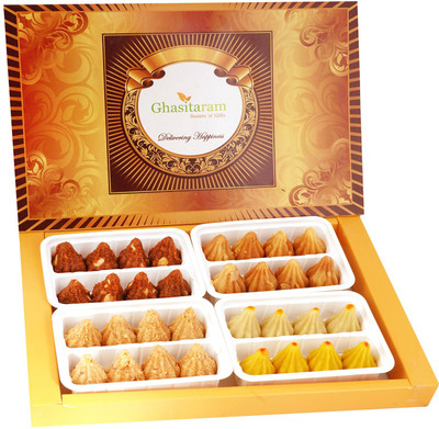 Ghasitaram Gifts Big Box of Mawa, Milk Cake, Mysore Pak and Dodha Barfi Modaks Box(4 x 200 g)