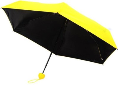 MEZIRE Mini UV Coated 4-Fold Travel Capsule Umbrella, 85 cm Sunflower Yellow Umbrella(Yellow)