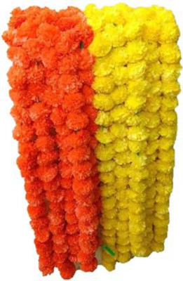 DilSe Dannyboyzs Artificial Yellow and Orange Marigold Flowers Fluffy Flower Hanging Garland Genda Phool For Wedding, Diwali - 1 x Pack (10 strings) Yellow, Orange Marigold Artificial Flower(60 inch, Pack of 10, Garlands)