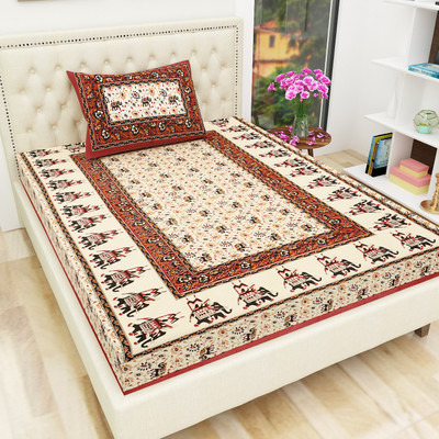 Ubania Collection 140 TC Cotton Single Printed Flat Bedsheet(Pack of 1, Multicolor)