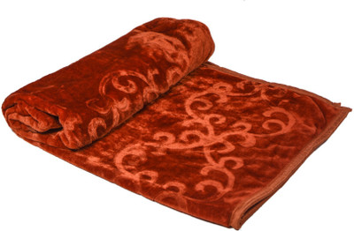 ginger blossom Self Design Double Mink Blanket for  Heavy Winter(Microfiber, camel)