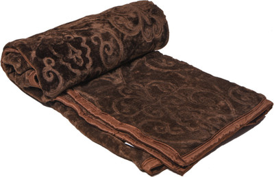 Oshano Floral Single Mink Blanket for  Heavy Winter(Microfiber, Brown)