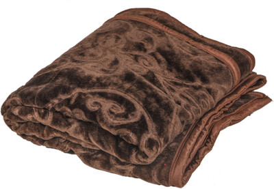 Oshano Floral Double Mink Blanket for  Heavy Winter(Polyester, Brown)