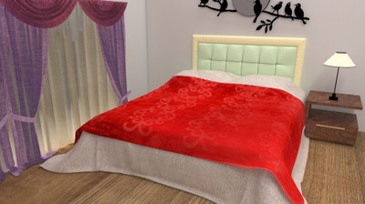 Oshano Self Design Double Mink Blanket for  Mild Winter(Microfiber, Red)