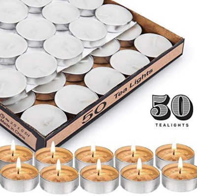 Daily Fest Tealight Candles (Set of 50, White, 4 Hours Burn Time) Candle(White, Pack of 50)