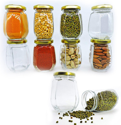 Aakriti Glass Grocery Container  - 300 ml(Pack of 10, Clear)