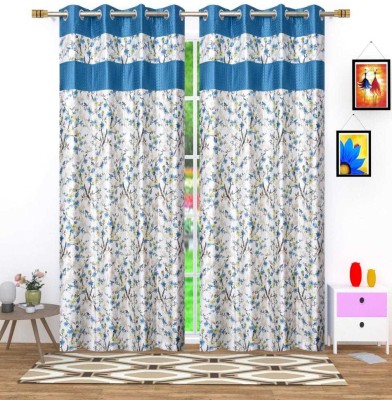 fiona creations 180 cm (6 ft) Polyester Room Darkening Window Curtain (Pack Of 2)(Floral, Blue)