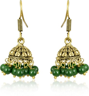 Waama Jewels Green Gold Plated Oxidized Brass Jhumki Earring
