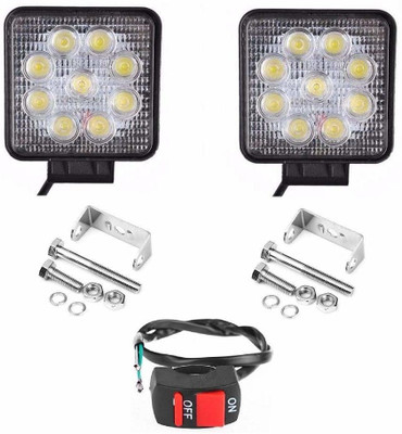 AUTOGARH 9 Led Square Shape Fog Light 4 Inch Driving Headlights Lamp with Switch Set of 2 Fog Lamp Car LED (12 V, 55 W)(Universal For Bike, Pack of 1)