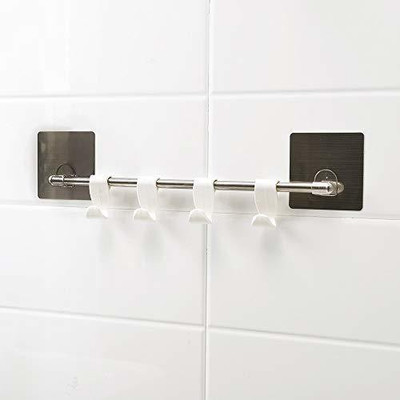 LWVAX Self Adhesive Towel Hanger Bathroom Hook Rail 23 inch 1 Bar Towel Rod Hook Rail 4(Pack of 1)