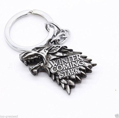 SHIBU Game of Thrones, House Stark Direwolf Shape Metal Keychain, Silver Key Chain