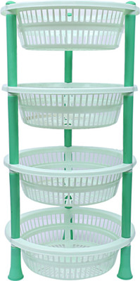 KUBER INDUSTRIES Fruits/Vegetables Kitchen Rack Plastic Plastic 4 Layer Multi-purpose Kitchen Storage Basket Rack (Green)-CTKTC13212
