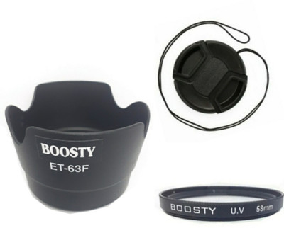 BOOSTY ET-63F Photo Lens Hood + 58mm lens cap and UV filter for EOS EF-S  Lens Hood(58 mm, Black)