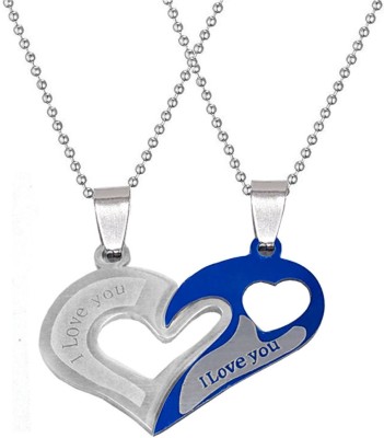 Shiv Jagdamba Valentine Day Gift I Love You Broken Heart Couple Locket With 2 Chain His Her Lover Gift Stainless Steel Pendant
