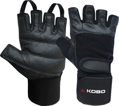 KOBO WTG-02-BLACK-XL Weight Lifting Gloves Leather Hand Protector For Training Gym & Fitness Gloves(Multicolor)