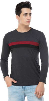 SLOWLORIS Striped Men Round Neck Dark Green T-Shirt