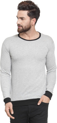 Diwazzo Solid Men Round Neck Grey T-Shirt
