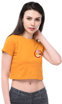 GirlsnCurls Casual Regular Sleeve Printed Women Yellow Top