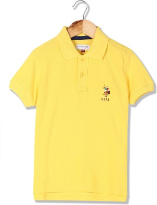 U.S. POLO ASSN. Boys Solid Cotton Blend Regular T Shirt(Yellow, Pack of 1)