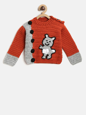 CHUTPUT Woven Round Neck Casual Baby Boys & Baby Girls Red Sweater