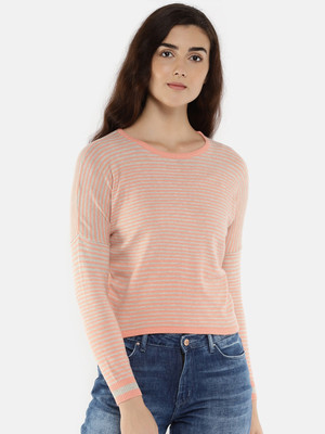 Manola Striped Round Neck Casual Women Pink Sweater