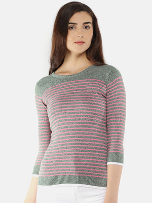 Manola Striped Round Neck Casual Women Pink Sweater