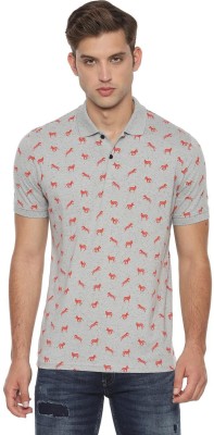 Allen Solly Printed Men Polo Neck Grey T-Shirt