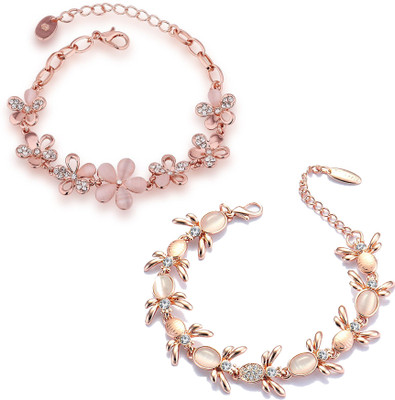 Om Jewells Alloy Crystal Gold-plated Bracelet Set(Pack of 2)
