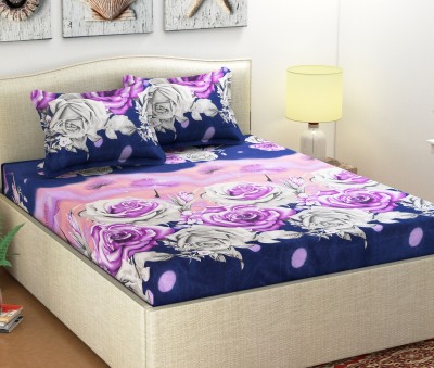 Shubh 104 TC Microfiber Double Floral Flat Bedsheet(Pack of 1, Blue)