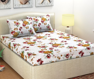 Shubh 104 TC Microfiber Double Floral Flat Bedsheet(Pack of 1, White)