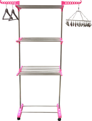 TNC FOLDABLE RICH LOOK CLOTH DRYER STAND Carbon Steel, Polypropylene Floor Cloth Dryer Stand(Pink)