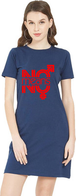 Aseria Women T Shirt Dark Blue Above Knee/Mid Thigh Length Dress