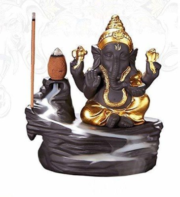 HC VILLA Ganesha Backflow Incense Holder with Free 10 Backflow Smoke Scented Cone (Gold) Decorative Showpiece  -  10.8 cm(Polyresin, Gold)