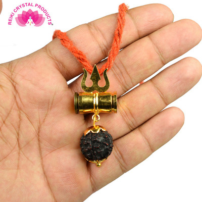 REIKI CRYSTAL PRODUCTS Trishakti Rudraksha With Damru Locket - Shiv Shakti Kavach Pendant Wood Pendant