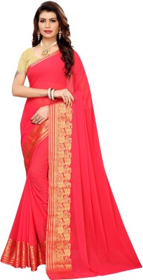 Ratnavati Solid/Plain Jamdani Georgette, Chiffon Saree(Pink)