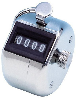 Voltegic ® Hand Held 4 Digit Manual Mechanical Click Counter Analog Tally Counter(Silver Pack of 1)