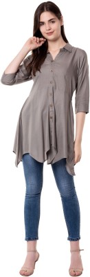 God Bless Casual 3/4 Sleeve Solid Women Grey Top
