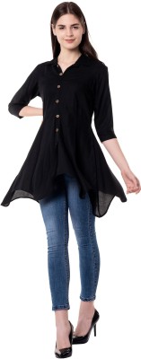 God Bless Casual 3/4 Sleeve Solid Women Black Top