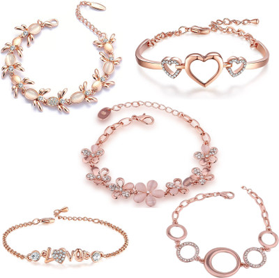 Om Jewells Alloy Crystal Gold-plated Bracelet Set(Pack of 5)