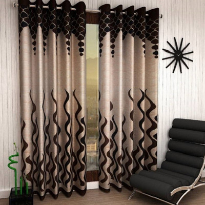 Panipat Textile Hub 153 cm (5 ft) Polyester Semi Transparent Window Curtain (Pack Of 2)(Printed, Brown)