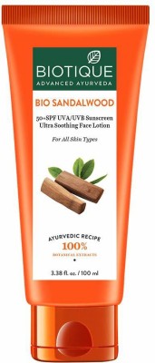 BIOTIQUE Sandalwood Spf 50++ Sunscreen Ultra Soothing Face Lotion Face Wash(100 ml)