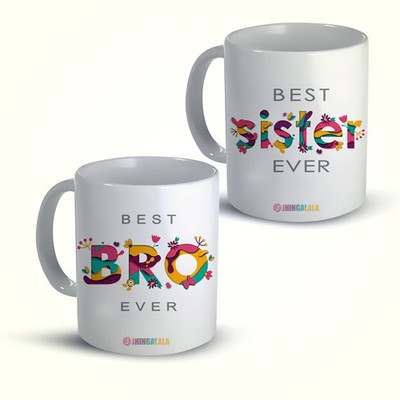 Jhingalala MKD105416-MKD105418 Ceramic Coffee Mug(350 ml, Pack of 2)