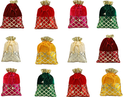 Fancy Walas Designer Rajasthani Style Royal Velvet Potli Batwa Bag Bridal Purse 12 Pcs Potli(Pack of 12)