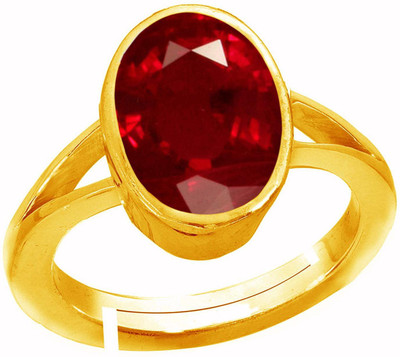 CHIRAG GEMS Ruby Manik 9.25 Carat Stone Brass Ruby Gold Plated Ring